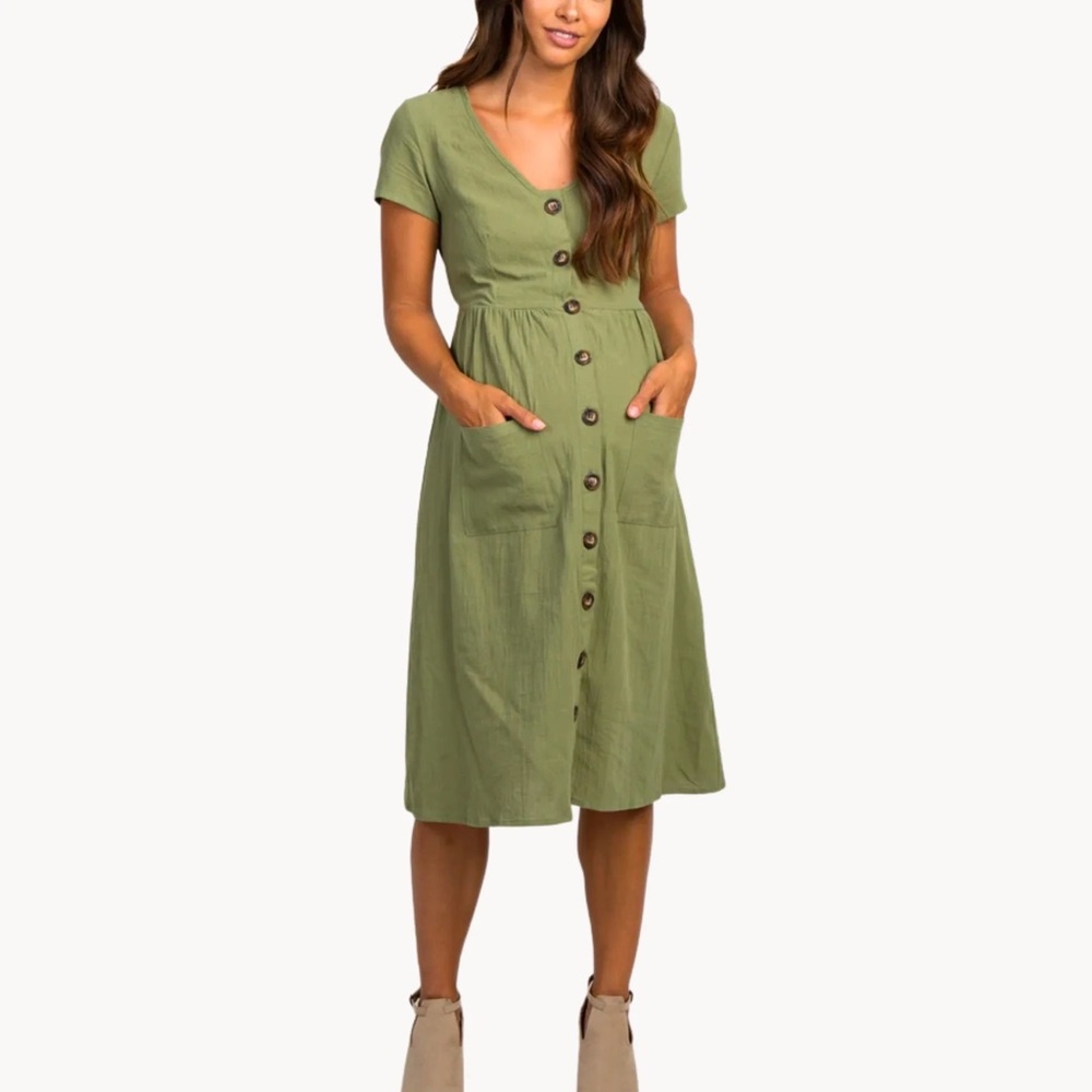 NEW Dressbarn Khaki Green Midi Dress with Pockets